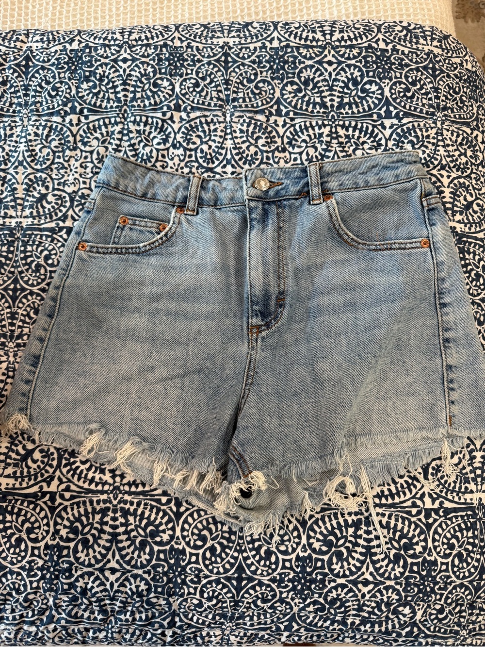 Topshop Light Wash Frayed Hem Denim Shorts